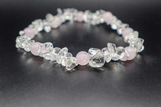 Clear Quartz and Rose Quartz - Chip Bracelet - Handmade